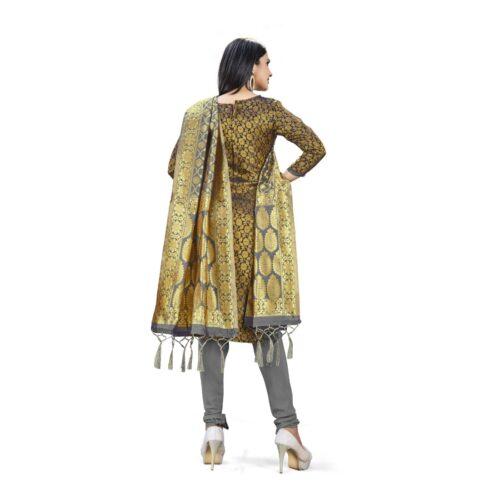 Generic Banarasi Silk Unstitched Salwar-Suit Material Premium Quality With Dupatta (Color: Black) - Image 3