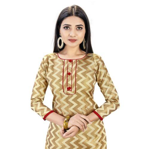 Generic Banarasi Silk Unstitched Salwar-Suit Material Premium Quality With Dupatta (Color: Cream)