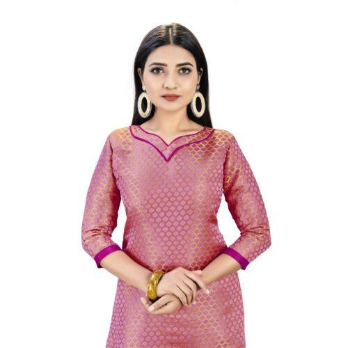 Generic Banarasi Silk Unstitched Salwar-Suit Material Premium Quality With Dupatta (Color: Pink)