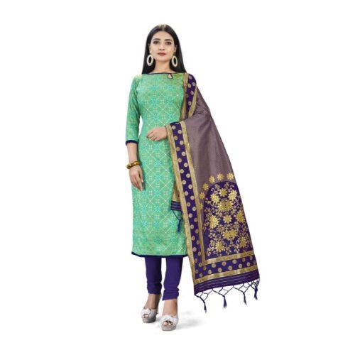 Generic Banarasi Silk Unstitched Salwar-Suit Material Premium Quality With Dupatta (Color: Green)