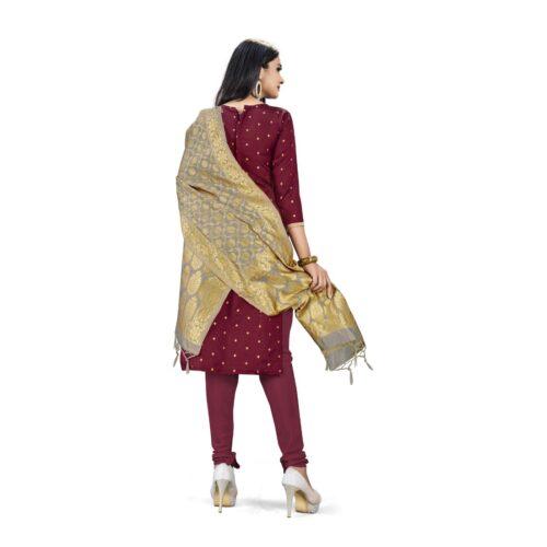 Generic Banarasi Silk Unstitched Salwar-Suit Material Premium Quality With Dupatta (Color: Maroon) - Image 3