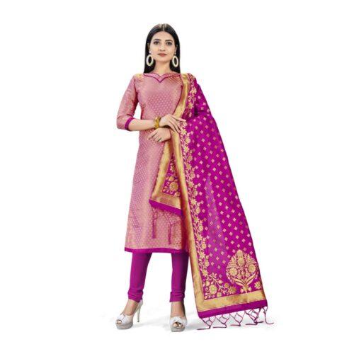 Generic Banarasi Silk Unstitched Salwar-Suit Material Premium Quality With Dupatta (Color: Pink)