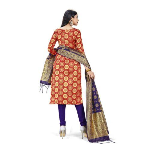 Generic Banarasi Silk Unstitched Salwar-Suit Material Premium Quality With Dupatta (Color: Red)