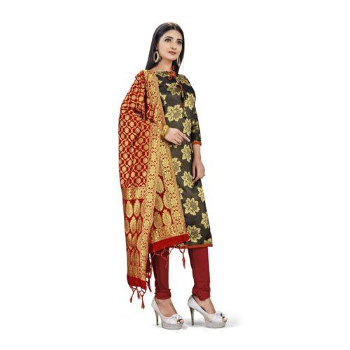 Generic Banarasi Silk Unstitched Salwar-Suit Material Premium Quality With Dupatta (Color: Black) - Image 4