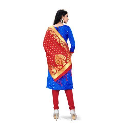 Generic Banarasi Silk Unstitched Salwar-Suit Material Premium Quality With Dupatta (Color: Royal Blue) - Image 3