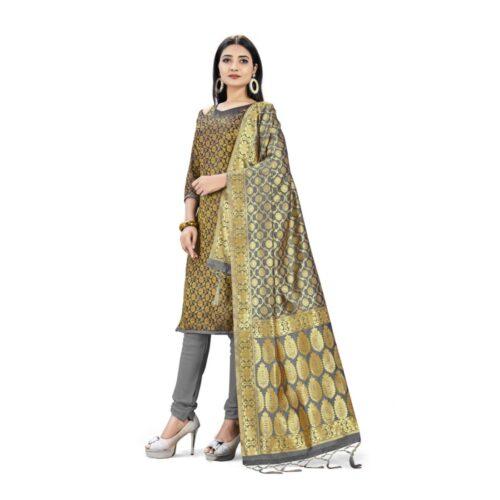 Generic Banarasi Silk Unstitched Salwar-Suit Material Premium Quality With Dupatta (Color: Black) - Image 5