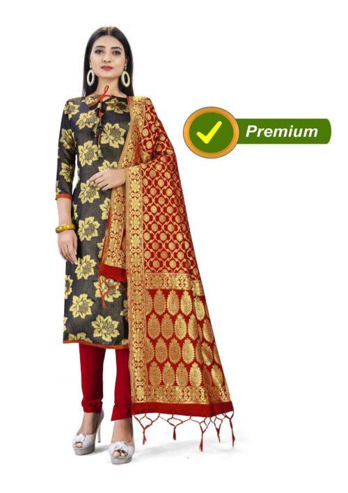 Generic Banarasi Silk Unstitched Salwar-Suit Material Premium Quality With Dupatta (Color: Black) - Image 6