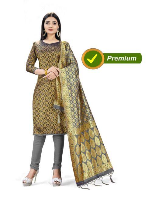 Generic Banarasi Silk Unstitched Salwar-Suit Material Premium Quality With Dupatta (Color: Black) - Image 6