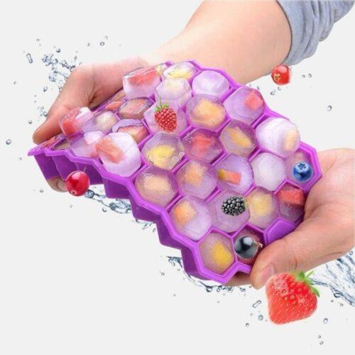 Generic Pack Of 2_37 Cavity Flexible Silicone Honeycomb Design Ice Cube Tray (Color: Assorted)