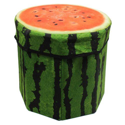 Generic Creative 3 D Fruit Design Multipurpose Foldable Velvet Storage Seat Box Cum Stool (Color:Assorted)