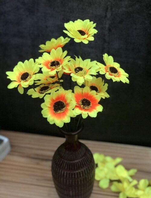 Generic Artificial Flowers Bunch Bouquet Of 12 Sunflowers For Home Decoration (Color: Yellow, Material: Silk Polyester)