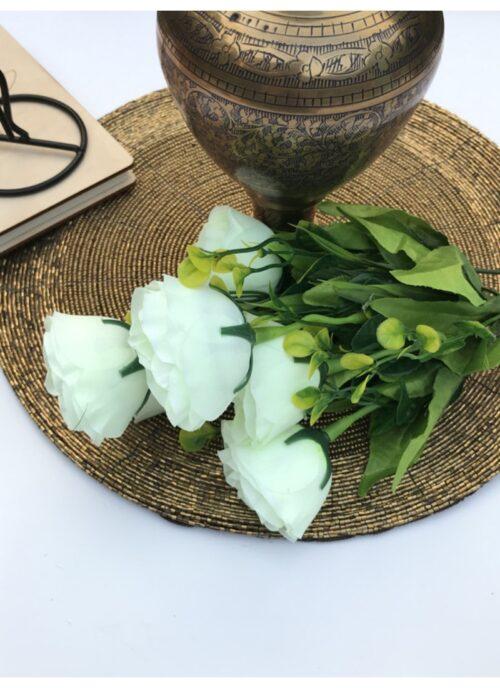 Generic Artificial Flowers Bunch Bouquet Of 6 Garden Roses For Home Decoration (Color: White, Material: Silk Polyester)