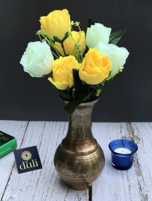 Generic Artificial Rose Flowers Bunch Bouquet Of 7 Roses For Home Decoration (Color: Yellow, Material: Silk Polyester)