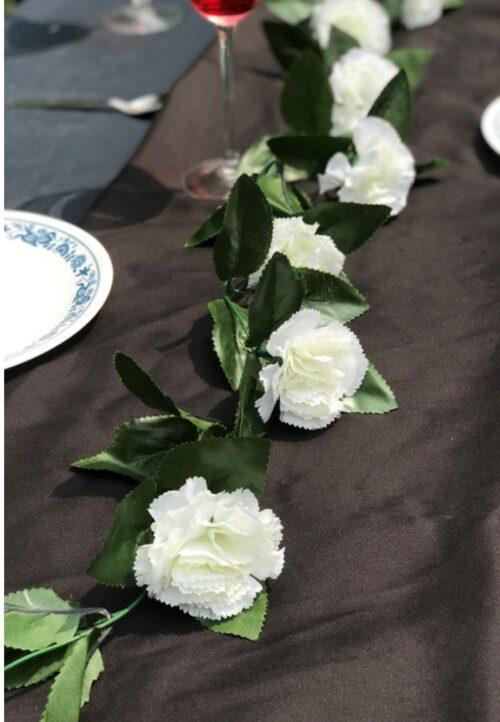 Generic Artificial White Carnation Flower Vine Creeper With Big Green Leaves (Color: White, Material: Silk Polyester)