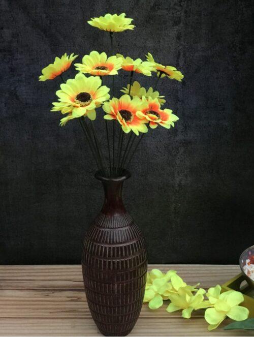 Generic Artificial Flowers Bunch Bouquet Of 12 Sunflowers For Home Decoration (Color: Yellow, Material: Silk Polyester)