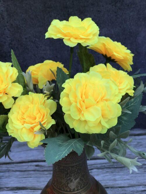 Generic Artificial Flowers Bunch Bouquet Of 5 Marigold Genda Flowers For Home Decoration (Color: Yellow, Material: Silk Polyester)