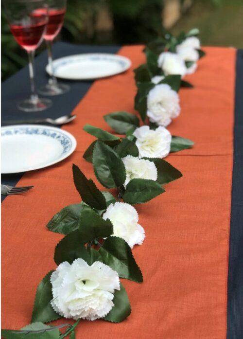 Generic Artificial White Carnation Flower Vine Creeper With Big Green Leaves (Color: White, Material: Silk Polyester)