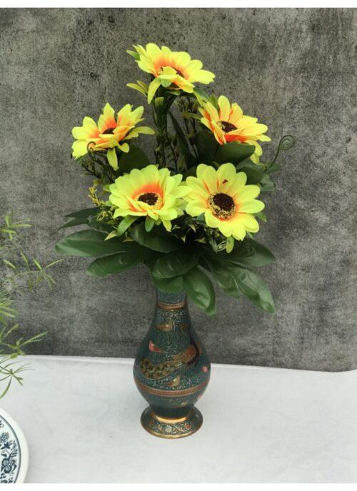 Generic Artificial Flowers Bunch Bouquet Of 5 Sunflowers For Home Decoration (Color: Yellow, Material: Silk Polyester)