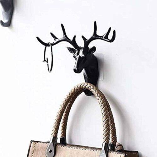 Generic Pack Of_2 Deer Head Hanging Hook, Self Adhesive Wall Door Hook Hanger Bag Keys Sticky Holder (Color: Assorted)