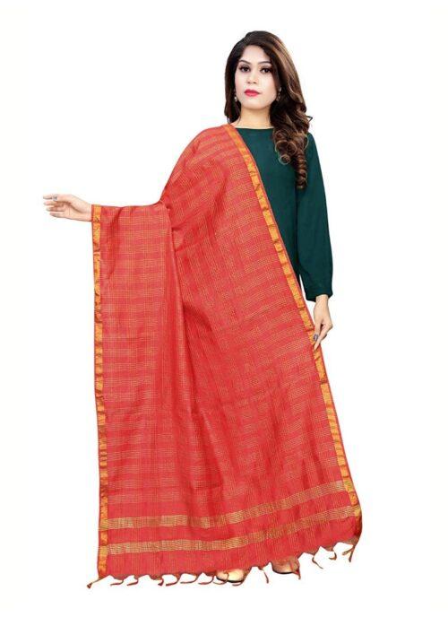 Generic Women’s Cotton Jari Woven Work Dupatta (Red, Length:2-2.4 mtr)