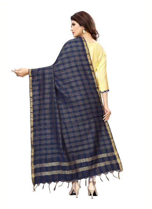 Generic Women’s Cotton Jari Woven Work Dupatta (Navy Blue, Length:2-2.4 mtr)