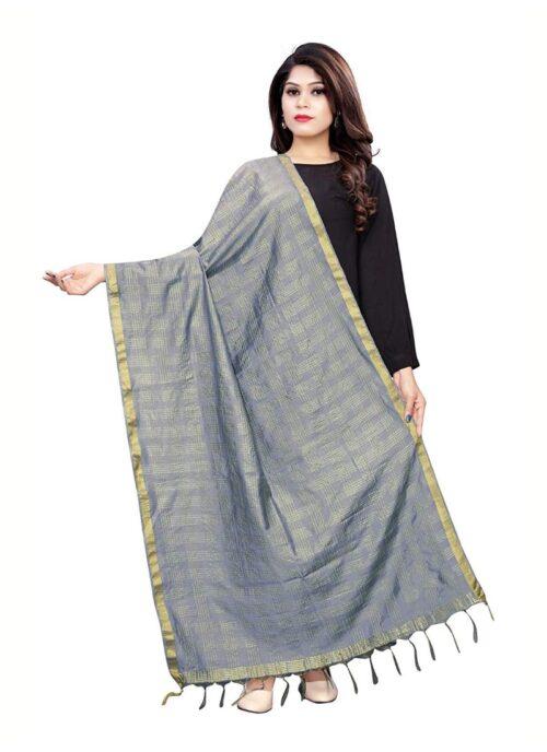 Generic Women’s Cotton Jari Woven Work Dupatta (Grey, Length:2-2.4 mtr)