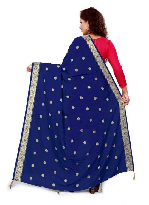 Generic Women’s Vichitra Viscose Silk Blend Jacquard Work Dupatta (Navy Blue, Length:2-2.4 mtr)