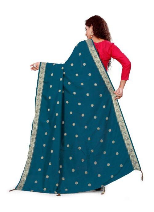 Generic Women’s Vichitra Viscose Silk Blend Jacquard Work Dupatta (Ferozi, Length:2-2.4 mtr)