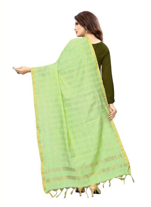 Generic Women’s Cotton Jari Woven Work Dupatta (Parrot Green, Length:2-2.4 mtr)