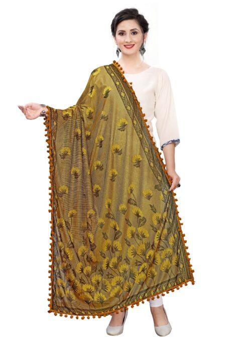 Generic Women’s Soft Terry lycra Jacquard Work Dupatta (Musterd Yellow, Length:2-2.4 mtr)