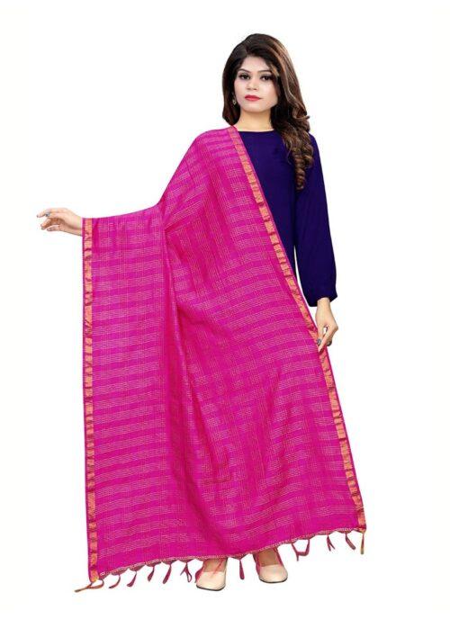 Generic Women’s Cotton Jari Woven Work Dupatta (Pink, Length:2-2.4 mtr)