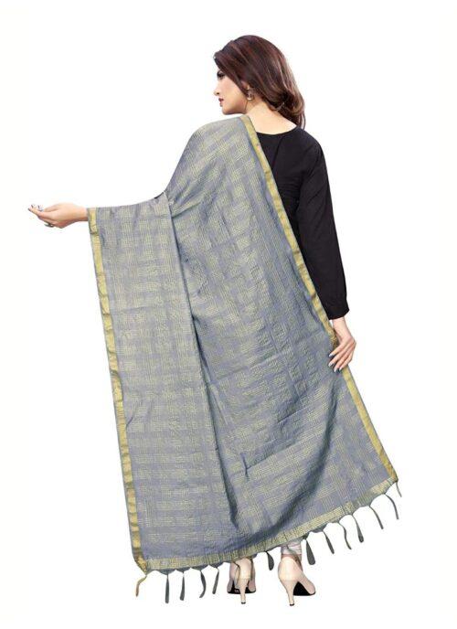 Generic Women’s Cotton Jari Woven Work Dupatta (Grey, Length:2-2.4 mtr)