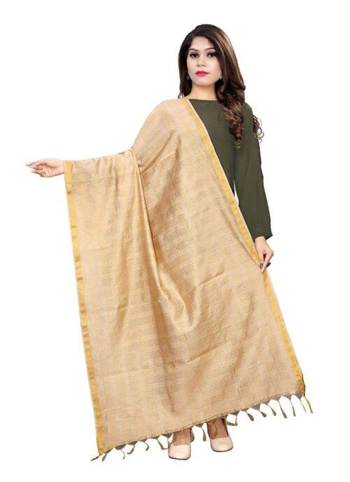 Generic Women’s Cotton Jari Woven Work Dupatta (Beige, Length:2-2.4 mtr)