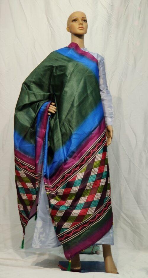 Generic Women’s Khadi Silk Digital Printed Dupatta (Green, Length:2-2.4 mtr)