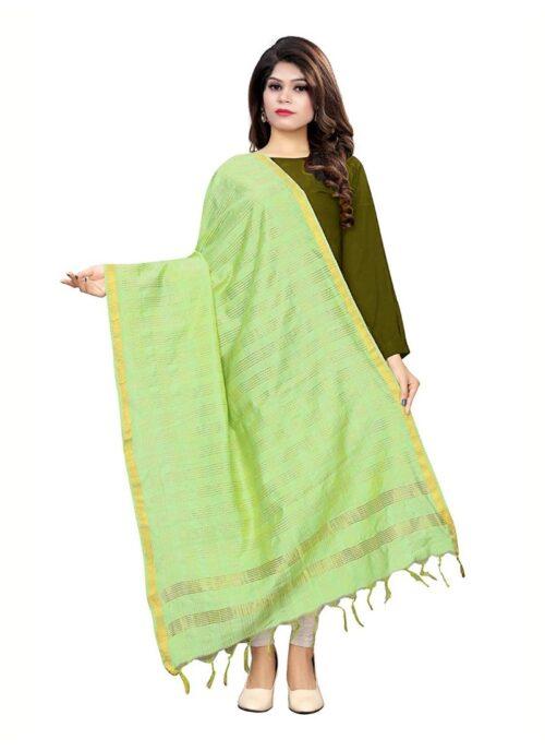 Generic Women’s Cotton Jari Woven Work Dupatta (Parrot Green, Length:2-2.4 mtr)