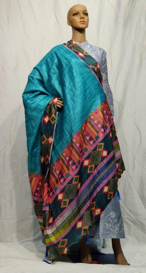 Generic Women’s Khadi Silk Digital Printed Dupatta (Sea Blue, Length:2-2.4 mtr)