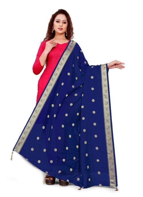 Generic Women’s Vichitra Viscose Silk Blend Jacquard Work Dupatta (Navy Blue, Length:2-2.4 mtr)