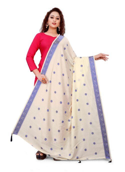 Generic Women’s Vichitra Viscose Silk Blend Jacquard Work Dupatta (Cream, Length:2-2.4 mtr)