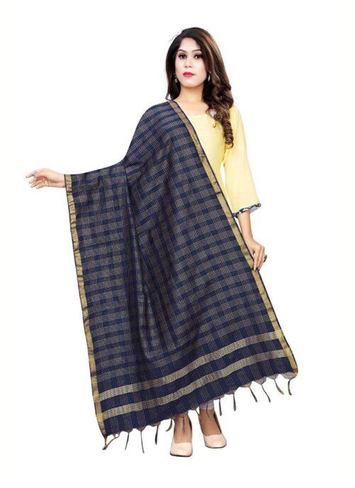 Generic Women’s Cotton Jari Woven Work Dupatta (Navy Blue, Length:2-2.4 mtr)