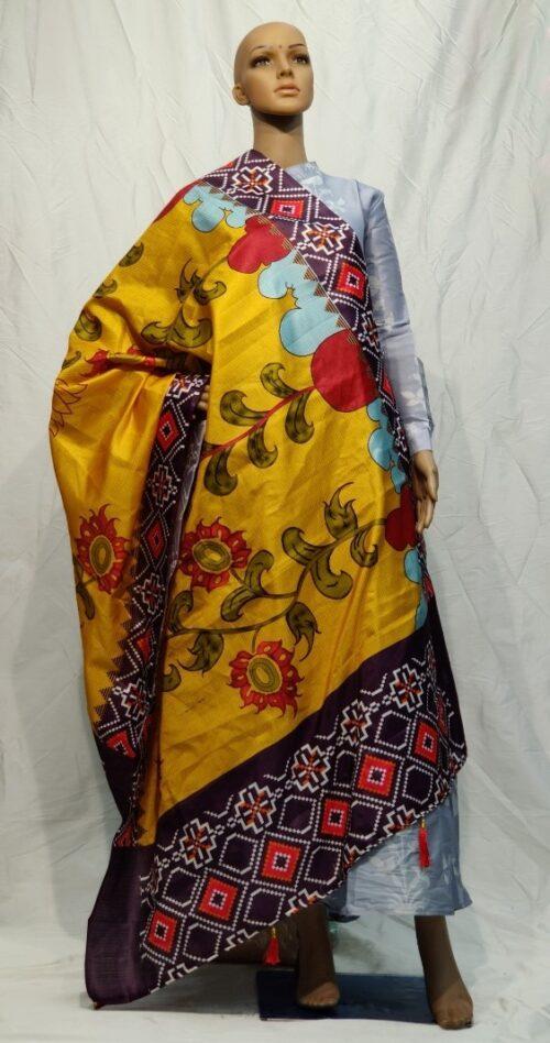 Generic Women’s Khadi Silk Digital Printed Dupatta (Musterd Yellow, Length:2-2.4 mtr)