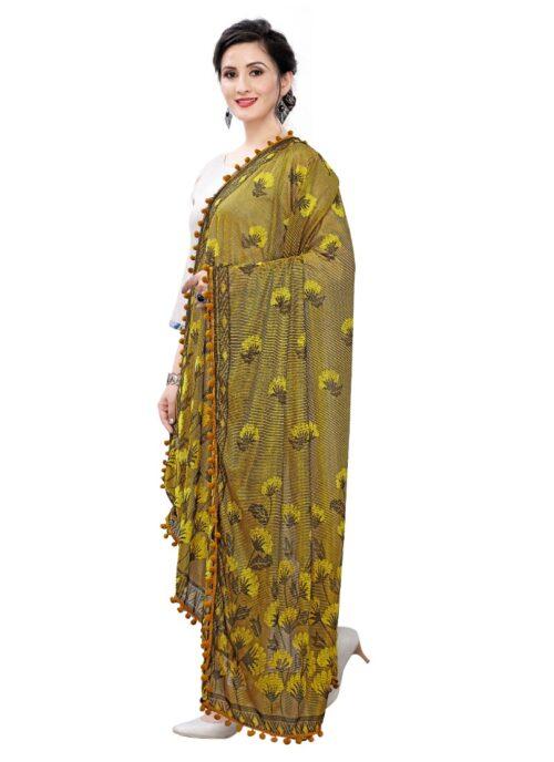 Generic Women’s Soft Terry lycra Jacquard Work Dupatta (Musterd Yellow, Length:2-2.4 mtr)