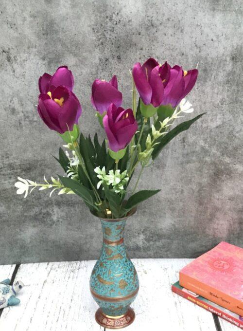 Generic Artificial Flowers Bunch Bouquet Of Daffodil Tulip Flowers For Home Decoration (Purple, Material:Silk, Polyester)