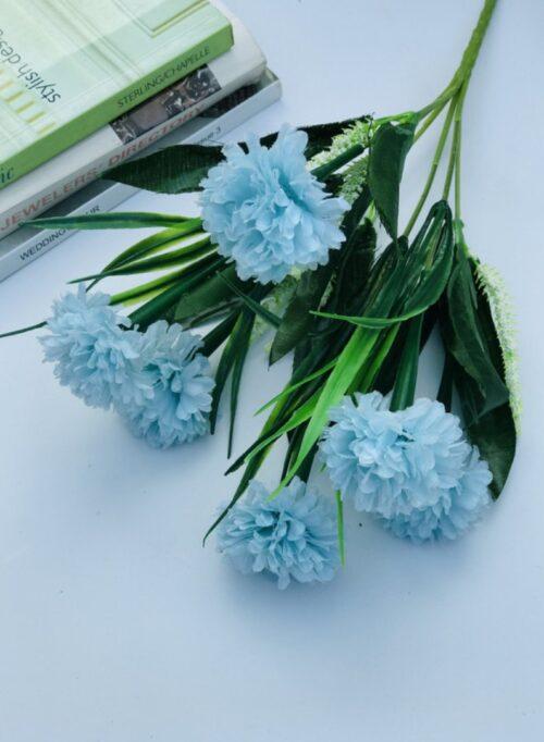 Generic Artificial Flowers Bunch Bouquet Of 6 Chrysanthemum Flowers For Home Decoration (Blue, Material:Silk, Polyester)