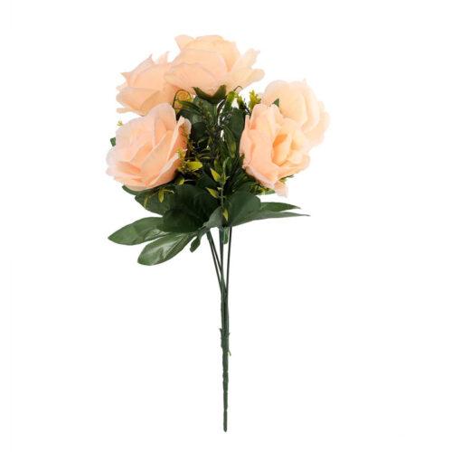 Generic Artificial Flowers Bunch Bouquet Of 5 Roses For Home Decoration (Peach, Material:Silk, Polyester)