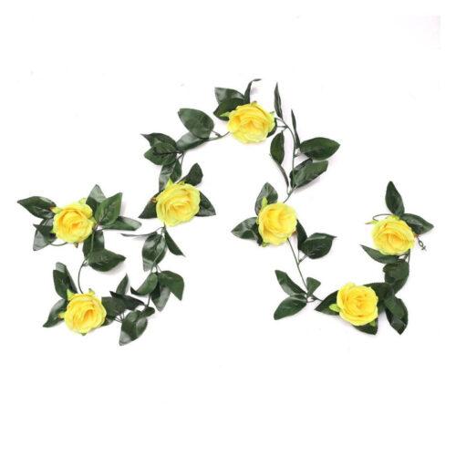 Generic Artificial Rose Vine Flowers With Green Leaves For Home Party Garden Wall Decoration (Yellow, Material:Silk, Polyester)