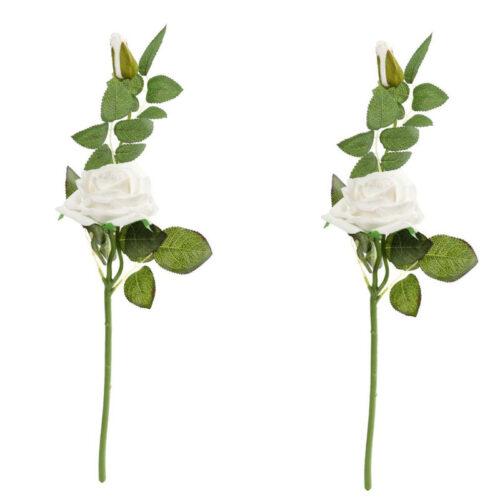 Generic Pack Of_2 Artificial White Velvet Rose Flower Stem With Bud For Home Decoration (White, Material:Silk, Polyester)