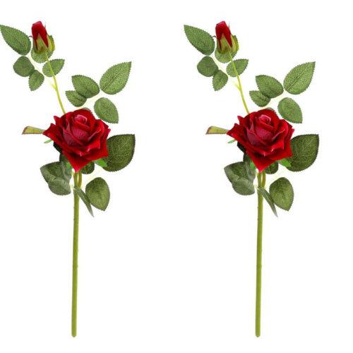 Generic Pack Of_2 Artificial Rose Red Velvet Rose Flower Stem With Bud For Home Decoration (Red, Material:Silk, Polyester)