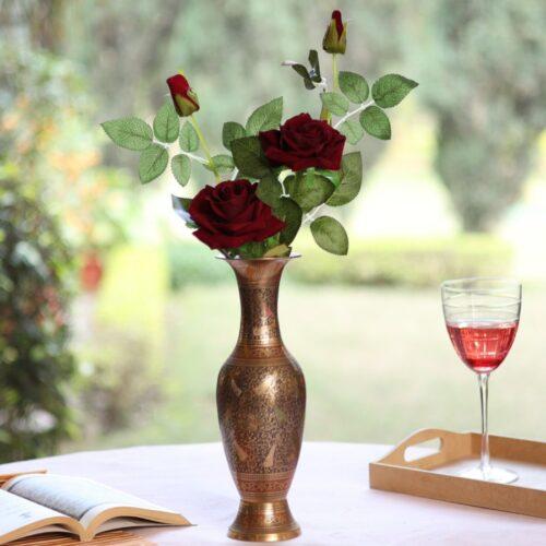 Generic Pack Of_2 Artificial Burgundy Velvet Rose Flower Stem With Bud For Home Decoration (Burgundy, Material:Silk, Polyester)