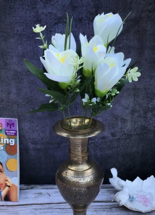 Generic Artificial Flowers Bunch Bouquet Of Daffodil Tulip Flowers For Home Decoration (White, Material:Silk, Polyester)