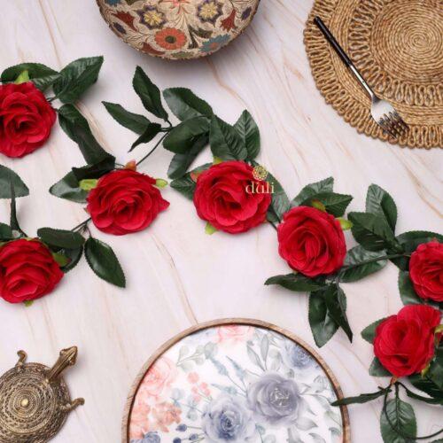 Generic Artificial Rose Vine Flowers With Green Leaves For Home Party Garden Wall Decoration (Rani Pink, Material:Silk, Polyester)